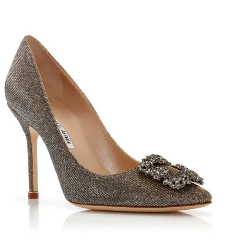 NWT Manolo Blahnik  Dark Gold Glitter Jewel Buckle Pumps 115mm (EU34.5) - Picture 3 of 10